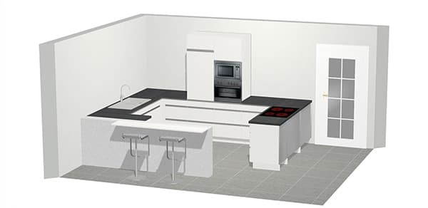 3D G-keuken met bar