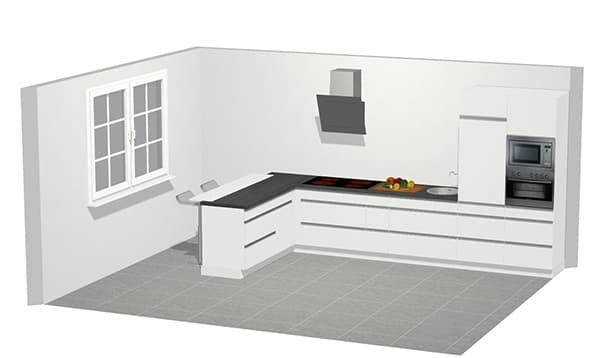 3D L-keuken met bar