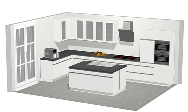 3D L-keuken met eiland